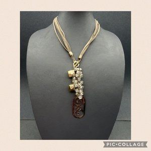 Cluster Pendant Toggle Necklace Silver Clear Gray Suede